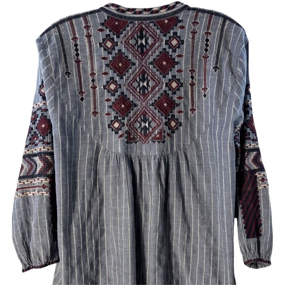 Johnny Was Womens Embroidered Boho Tunic Top Blue Red Long Sleeve Size M - Picture 5 of 10